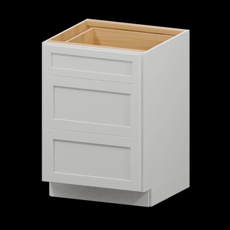 Fairview 24-in Three-Drawer Base Cabinet in White