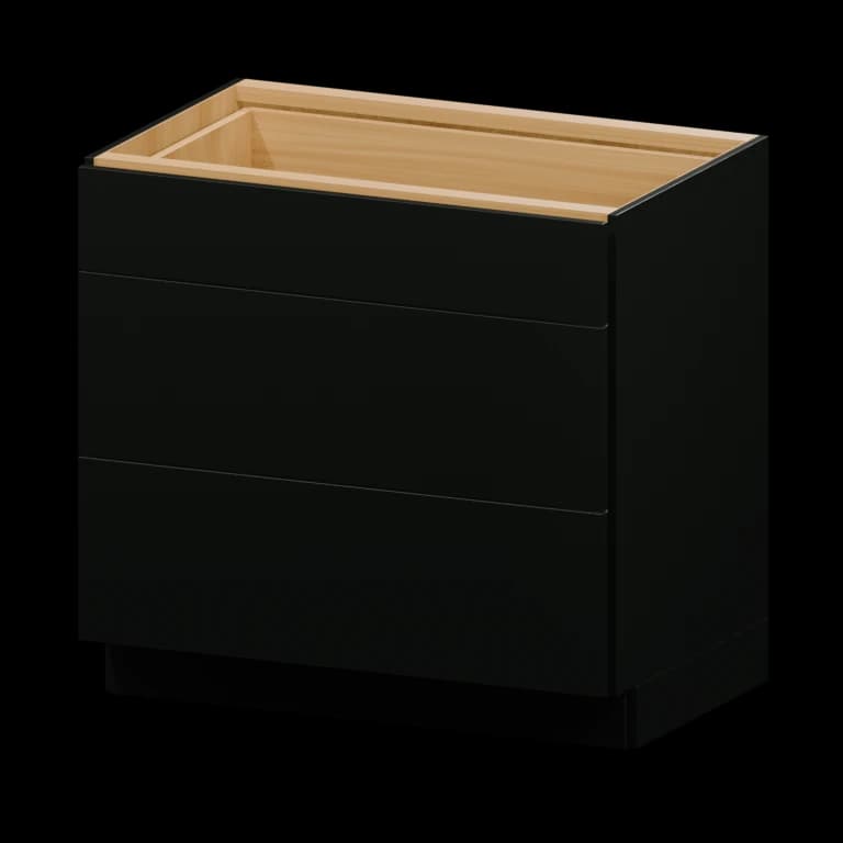 Burlington 36-in Three-Drawer Base Cabinet (3DB36) in High Gloss Black